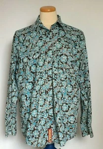 Vintage Cinch Mens Western Cowboy Shirt Large Black Blue Pearl Snap Floral Print - Bild 1 von 11