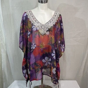 Moda Bug Talla Grande Top 4X Kimono Transparente Mangas Mariposa Púrpura Floral - Imagen 1 de 10