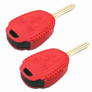 2Pcs Red Leather For Toyota Camry Corolla RAV4 4 Buttons Key Fob Protective Bag - Picture 1 of 4