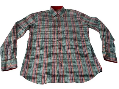 Camisa con botones Luchiano Visconti colorida para hombre XL con estampado a cuadros Seersucker Foto 1 de 4