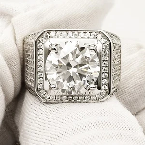 Herren Ring 925 Silber großes Band 5ct erstellt Moissanit Hochzeit Größe 7-11 - Bild 1 von 7
