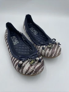 Michael Kors Girls' Navy Blue  Bow Glitter Ballet Flats Toddler Size 13 - Picture 1 of 10