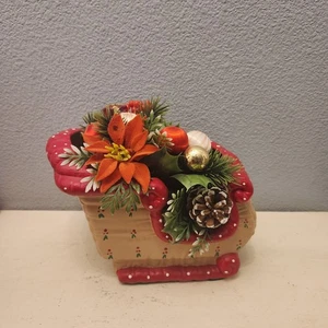 Vintage Kimple Ceramic Mold Christmas Quilted Santa Sleigh Figurine Hand Painted - Picture 1 of 7