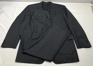 Canali Mens 2 Piece Suit Size 56 R (36x29) Solid Black 100% Wool Made In Italy - Picture 1 of 23
