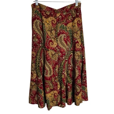 复古 90 年代 Koret Midi 裙女式 14 勃艮第佩斯利纽扣 Cottagecore — 第 1/4 张图片