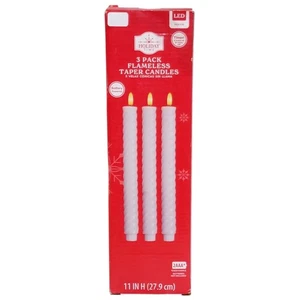 Holiday Time Flameless 11" Taper Candles 3 Pk White LED Timer Battery Christmas - Picture 1 of 4