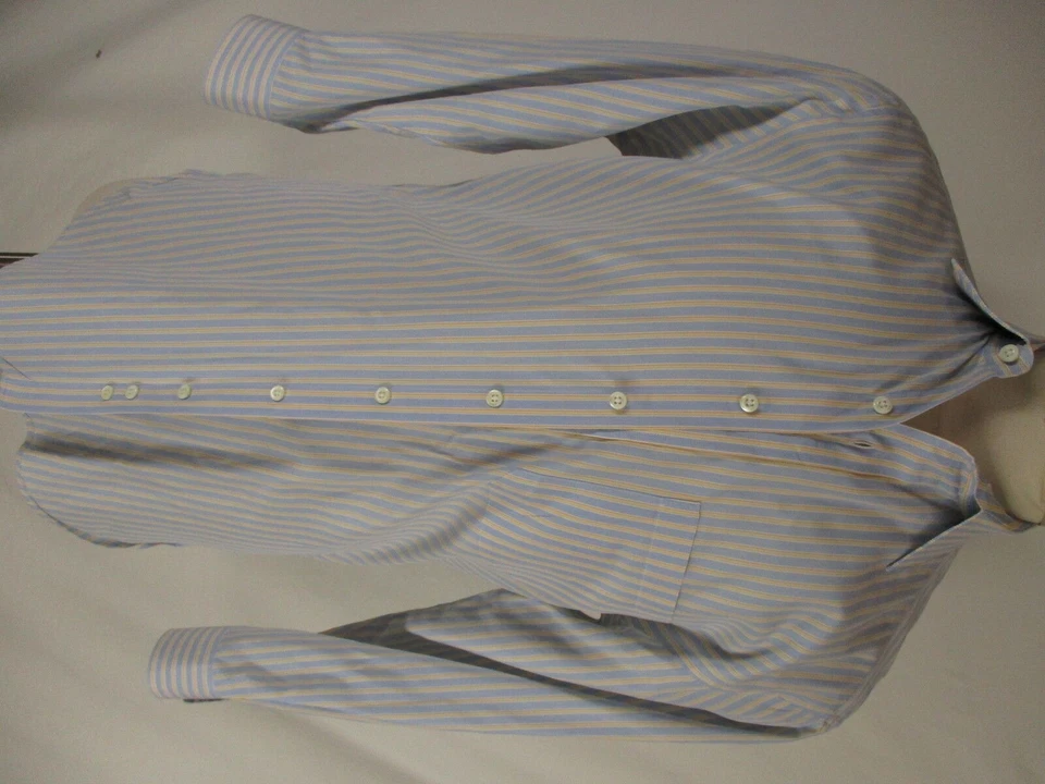 Camisa de vestir Paul Stuart para hombre azul amarillo a rayas manga larga algodón 15-32 Foto 1 de 3