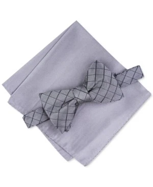 Alfani Mens Regular fit Bow Tie Necktie Pocket Square Set One Size Grey Argyle - Image 1 of 1