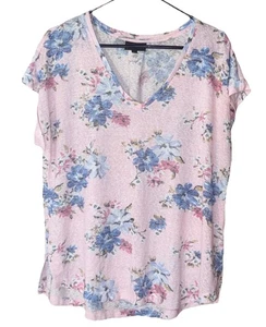 Womens Bobeau Pink Floral Short Sleeve Shirt XL - Picture 1 of 7