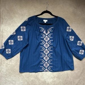 J. Jill 100% cotone splendida blusa blu ricamata boho festival cottagecore L - Foto 1 di 6