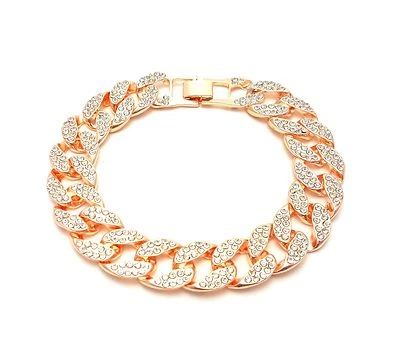 MENS 15mm CZ  MIAMI CUBAN LINK CHAIN HIP HOP BRACELET GOLD OR SILVER - Image 1 of 4