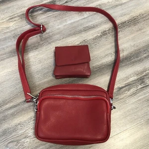 Damen Lederhandtasche + Lederportemonnaie Rot Neu - Bild 1 von 8
