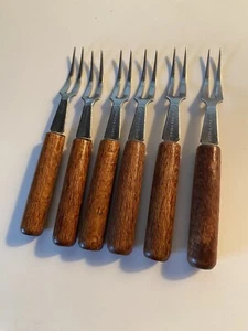 6 Vintage Holzgriff Edelstahl Käse Cocktail Vorspeise Gabeln - Bild 1 von 5