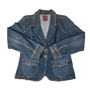 Gloria Vanderbilt Jean Jacket Womens XL 90s Blue Fitted 2 Pocket Button Front - Picture 1 of 8
