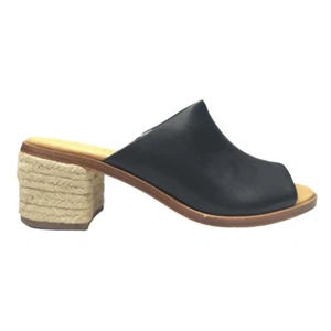 Soludos Black Leather Capri Mule Shoes Size 8 Espadrille Block Heel Peep Toe - Picture 1 of 11