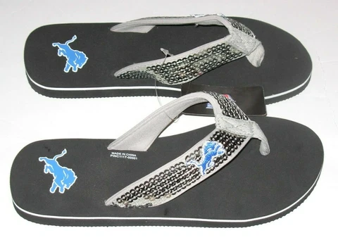Detroit Lions Women's Sequin Flip Flops size Sm (5-6) or Med (7-8) New w/Tag Cover