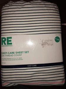 RE  Dorm Twin Sheet Set Size Xl Twin - White With Blue Stripe & Pink-3 Piece - Picture 1 of 11