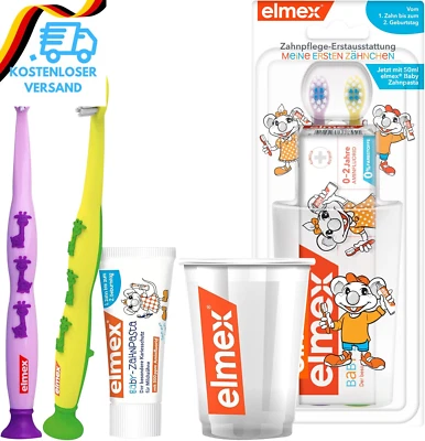 BESUCHE DEN ELMEX-STORE Elmex Zahnpflege Erstausstattung Baby 0-2 Jahren – Set Aus Zahnpasta, 2 Zahnbürs