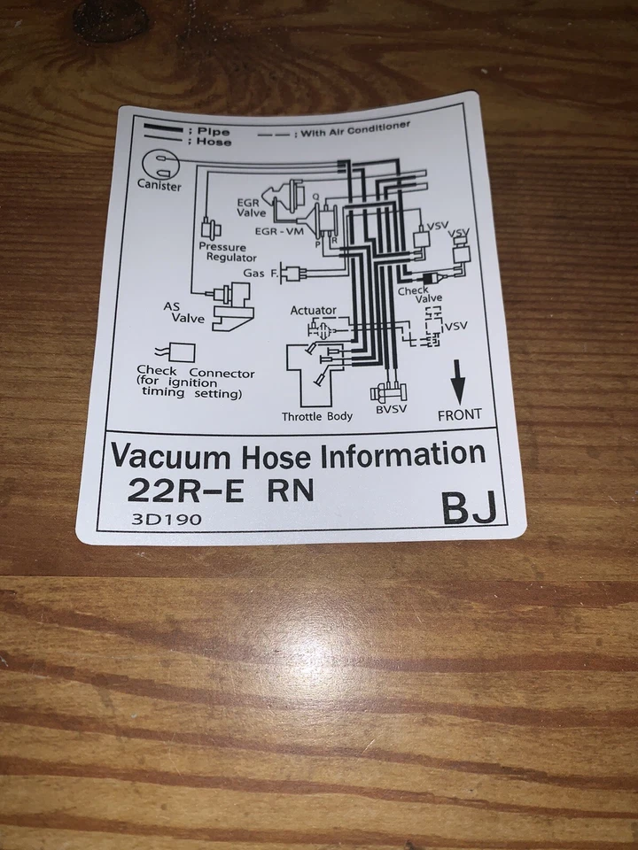 1989 Toyota Truck Pickup 4runner Vacuum Diagram Decal Sticker Repro 22RE  #BJ - Image 1 of 1