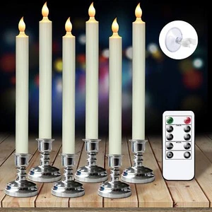 Flameless Battery Operated Flickering Taper Candles With Remote Timer Led Window - Picture 1 of 7