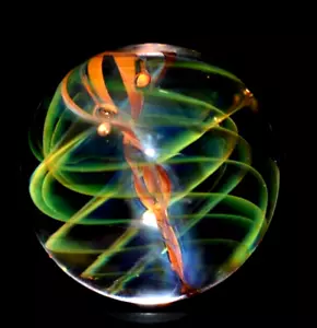RYAN WHITMORE GLASS MARBLE/1.358"-ORANGE BRAID IN LOOSE TORNADO-WORLDWIDE FAST - Picture 1 of 11