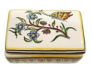 Coimbra Butterfly Trinket Box Portugal Hand Painted Signed Lid Ceramic *READ* - Picture 1 of 11