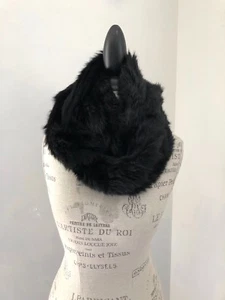 525 America LUXE Black Rabbit Fur Winter Neck Warmer Scarf Wrap  - Picture 1 of 7