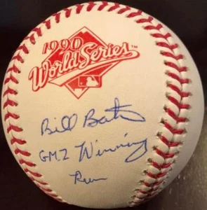 Billy Bates Gm 2 Winning Run Autographed 1990 World Series Baseball VERY RARE - Picture 1 of 1