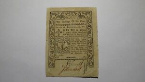 1786 Two Shillings Rhode Island RI Colonial Currency Bank Note Bill 2s 6d VF++