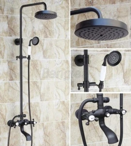 Black Oil Rubbed Brass Bathroom Rain Shower Faucet Set W/ Tub Mixer Tap 8hg108 - Picture 1 of 7