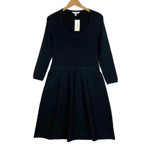 NUEVO CON ETIQUETAS LK Bennett Mujer Vestido Denisia Calce y Acampanado Talla L Negro Jersey Tejido Elástico - Imagen 1 de 11