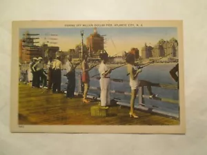 New Jersey Postcard Fishing off Million Dollar Pier Atlantic City NJ - Picture 1 of 2
