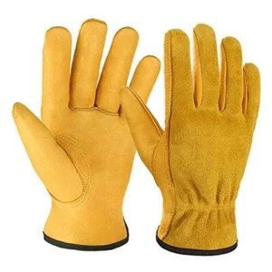 Leather Work Gloves Flex Grip Tough Cowhide Gardening Medium Gold (1 Pair) - Picture 1 of 8