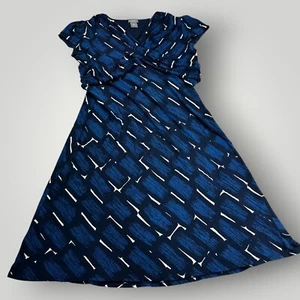 ANN TAYLOR Women's 10P Blue Brushstroke Print V-Neck Cap Sleeve Midi Dress - Picture 1 of 11
