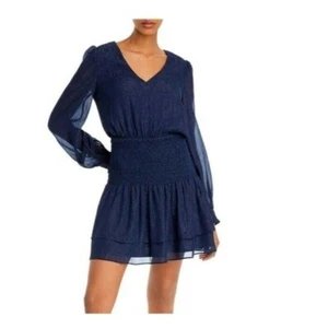 Aqua Ide76058 Damen Kleid Metallic Gesmoktes Minikleid Exklusiv In Navy Gr. XS - Bild 1 von 9