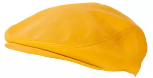 Cappello piatto giallo da uomo in pelle berretto paraocchi Newsboy Gatsby Golf Cabbie Cap - Foto 1 di 4