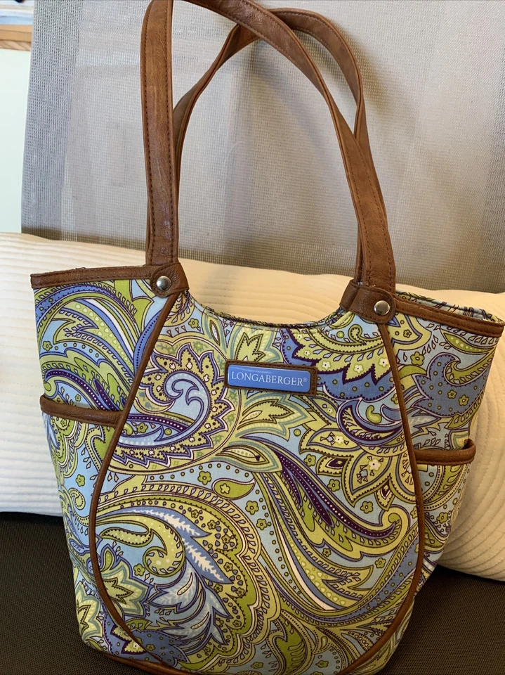 :Bolso/cartera de hombro pequeño Longaberger. Estampado de cachemira azul y verde Foto 1 de 4