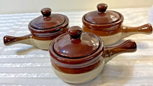Vtg 1980s French onion Soup Crock Ceramic Bowl W Lid Brown Stone Ware Hi mark - Picture 1 of 5