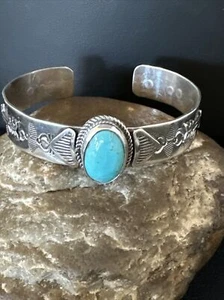 Blue Turquoise Navajo Sterling Silver Cuff Bracelet 15336 - Picture 1 of 12