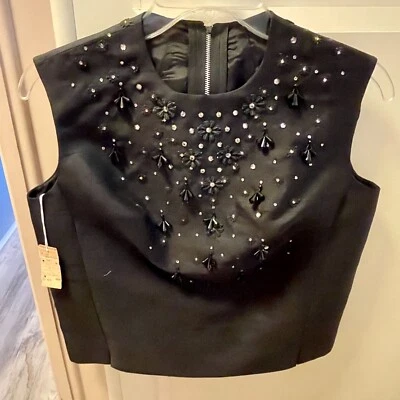 复古黑色 Shantung Top 水钻和喷气机 TAG BULLOCKS EVENING WEAR — 第 1/4 张图片