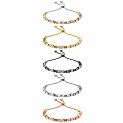 Stainless Steel Women Girl's Charm Beaded Beads Chain Bangle Bracelet Friendship - Image 1 of 4