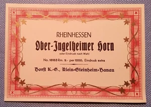 Old Wine Label Sample Label Label Ober-Ingelheimer Horn Rheinhessen - Picture 1 of 2