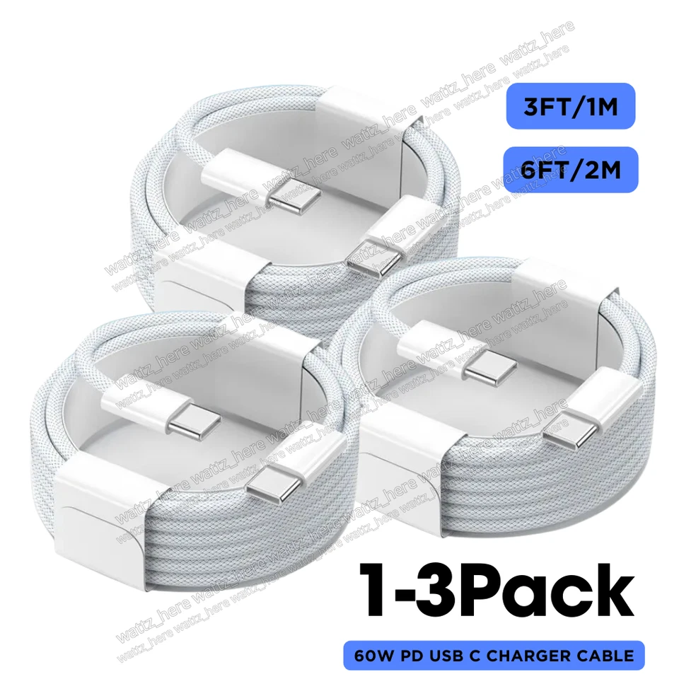 Paquete de 1-3 cables cargadores rápidos USB-C a USB-C tipo C cable para iPhone 15/15Pro/15Max Foto 1 de 4