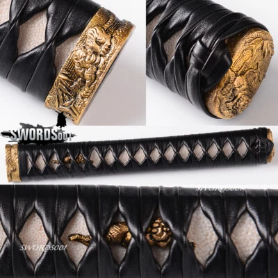Mango tsuka cuero real ito latón accesorios 26 cm para espada katana piel de rayo real  Foto 1 de 4