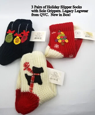 Nuevo en caja Legacy Legwear QVC 3 pares de calcetines deportivos para vacaciones con pinzas para suela Foto 1 de 4