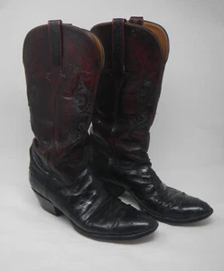 Lucchese Womens Full Quill Ostrich Black Cherry Cowboy Boots 9 B Vintage - Picture 1 of 11