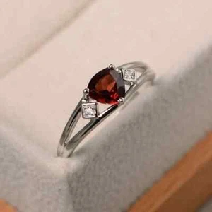 1.06 Ct Trillion cut Natural Red Garnet Diamond Ring 14K Solid White Gold SizALL - Picture 1 of 6