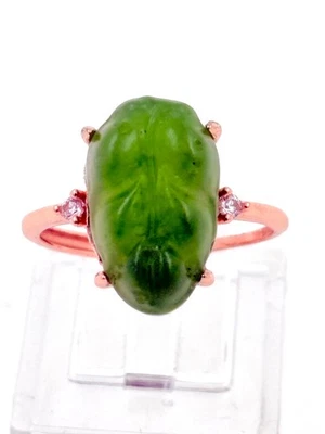 Giada Verde & Zirconi Anello - 925 Argento Placcato Oro Rosa UK: P- US 7.75 - Immagine 1 di 4
