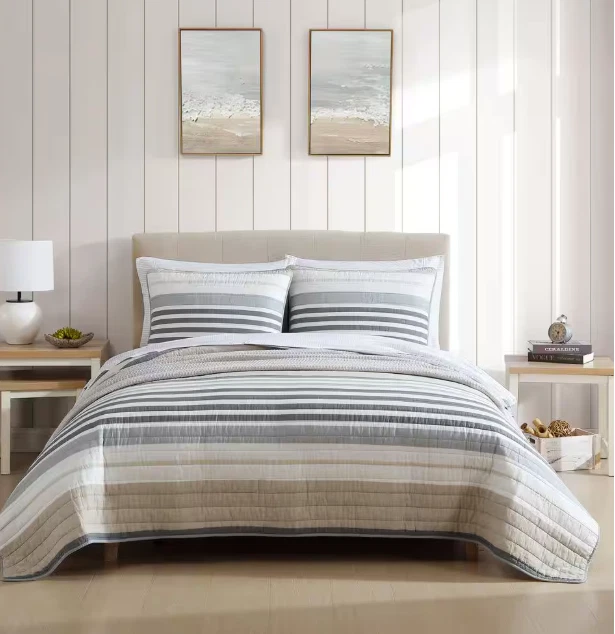 Juego de 2 edredón doble a rayas de algodón beige/gris Nautica Dover Foto 1 de 3