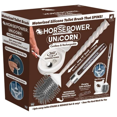 Cepillo de inodoro motorizado Horsepower Unicorn, potente acción giratoria, 360 grados Foto 1 de 4